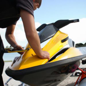 Person maintaining a jet ski